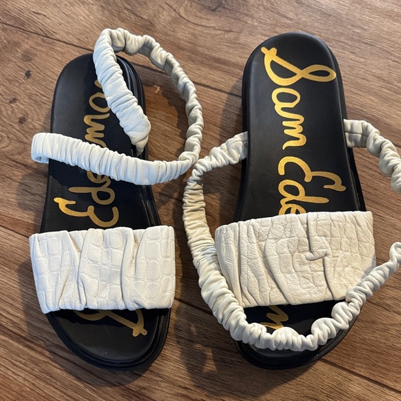 Sam Edelman Shoes - Sam Edelman White Ruched Strap Slide Sandals